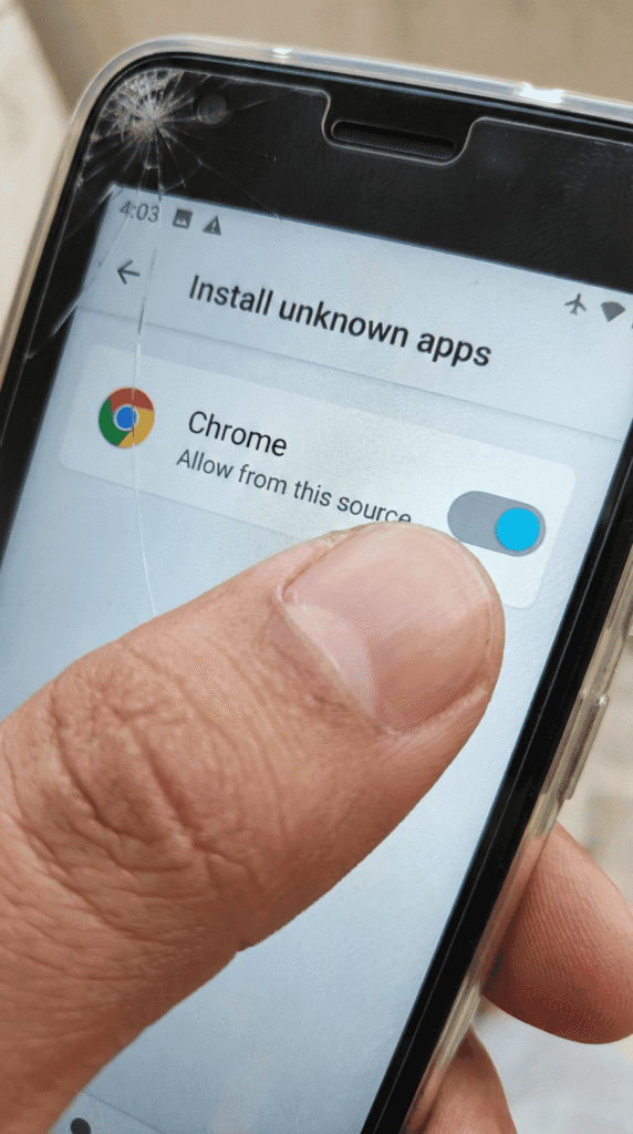 Enabling install from unknown sources permission on Android 11 for Zolaxis Patcher.