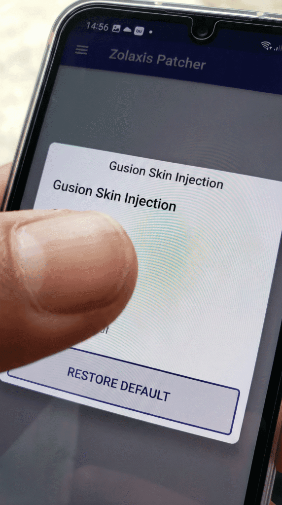 Clicking Restore Default button inside Zolaxis Patcher to remove skins.